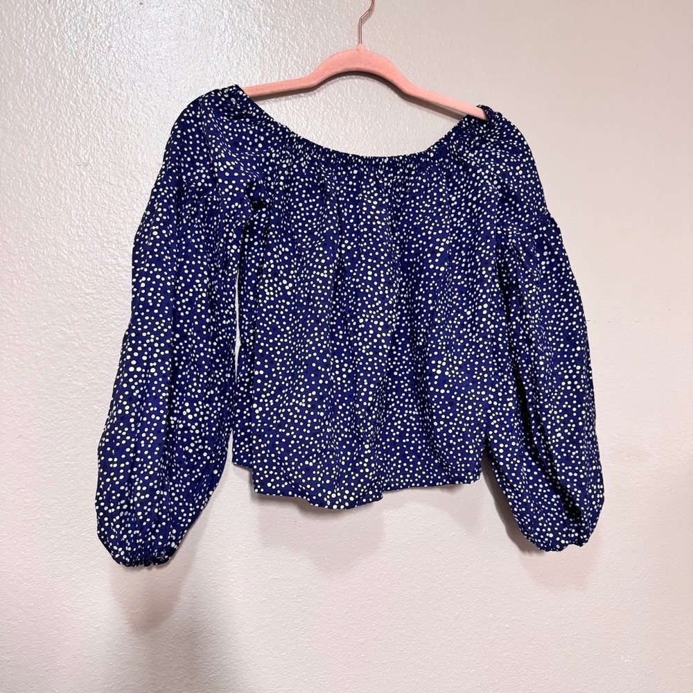 EXPRESS Navy Blue Polka Dot Balloon Sleeve Women's Top